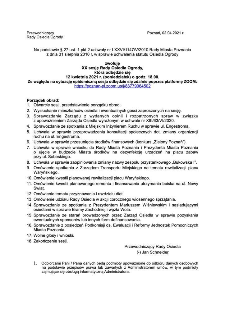 Rada Osiedla Ogrody Poznań sesja