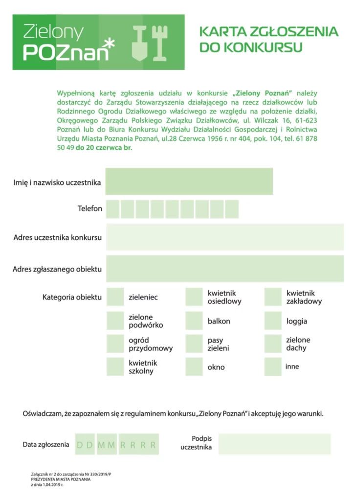 Konkurs Karta Zgłoszeniowa