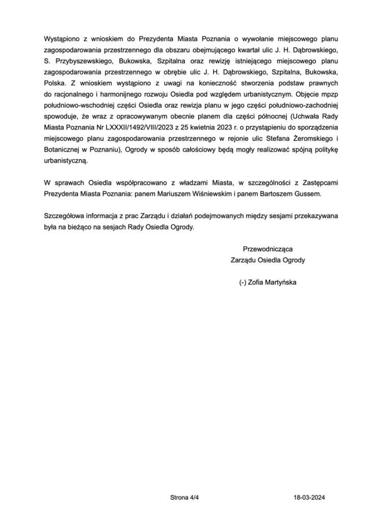 Rada Osiedla Ogrody Poznań sprawozdanie zarządu za 2023 str.4